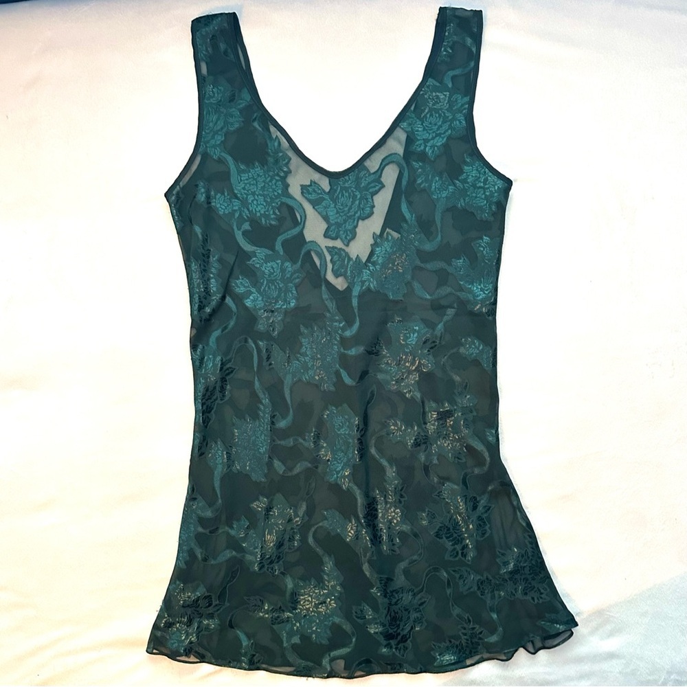 Vintage Victoria's Secret Gold Label Embossed Green Sheer Lingerie Slip Dress M